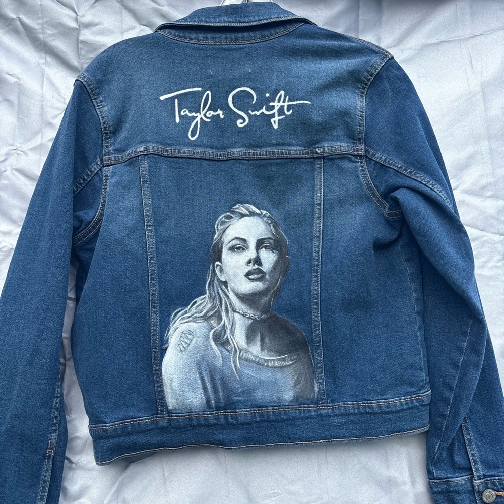 Custom hand-painted denim jacket. Fully washable. Taylor Swift